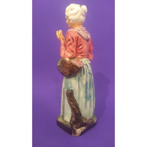 Elderly Woman With Walking Stick Basket of Flowers Wales Made in Japan - Picture 2 of 5